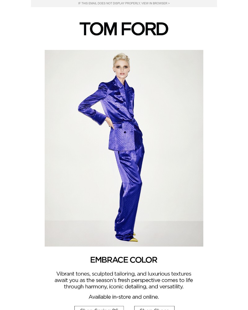 Screenshot of email sent to a Tom Ford Newsletter subscriber