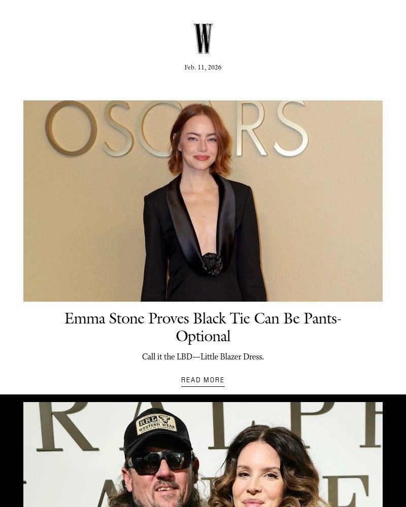 Screenshot of email sent to a W Newsletter subscriber