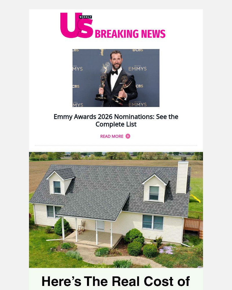 Screenshot of email sent to a Us Weekly Newsletter subscriber
