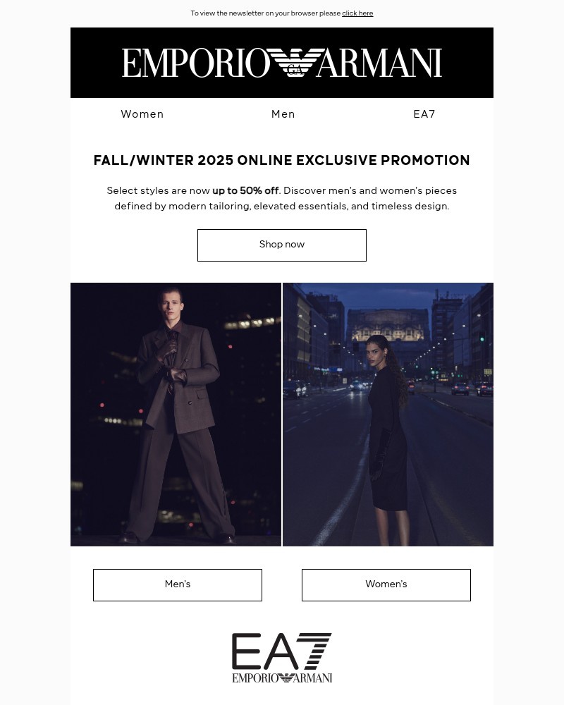 Screenshot of email sent to a Armani Newsletter subscriber
