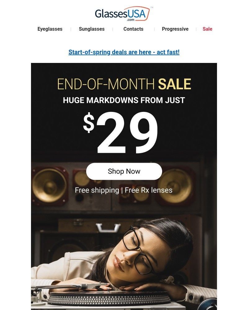 Screenshot of email sent to a Glasses USA Newsletter subscriber