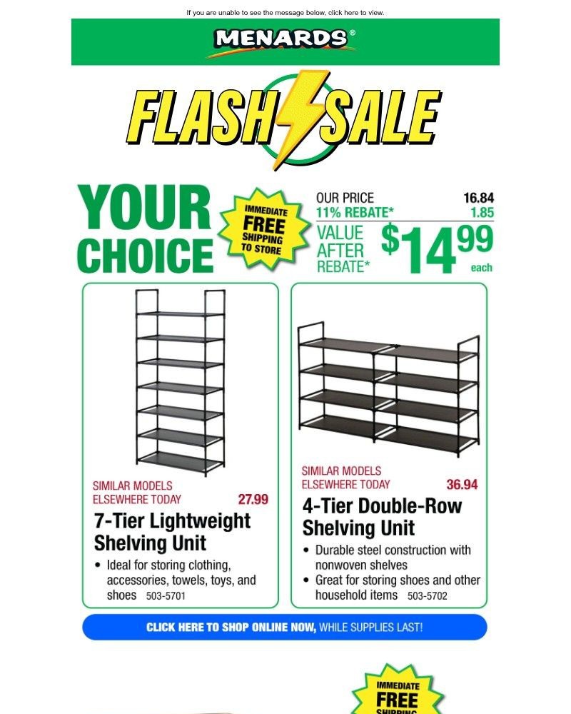 Screenshot of email sent to a Menards Newsletter subscriber