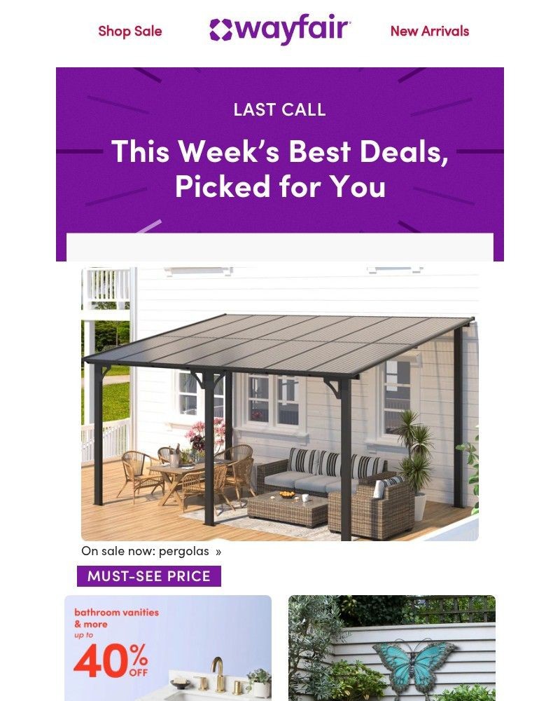 Screenshot of email sent to a Wayfair Newsletter subscriber