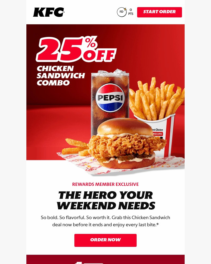 Screenshot of email sent to a Kentucky Fried Chicken Registered user