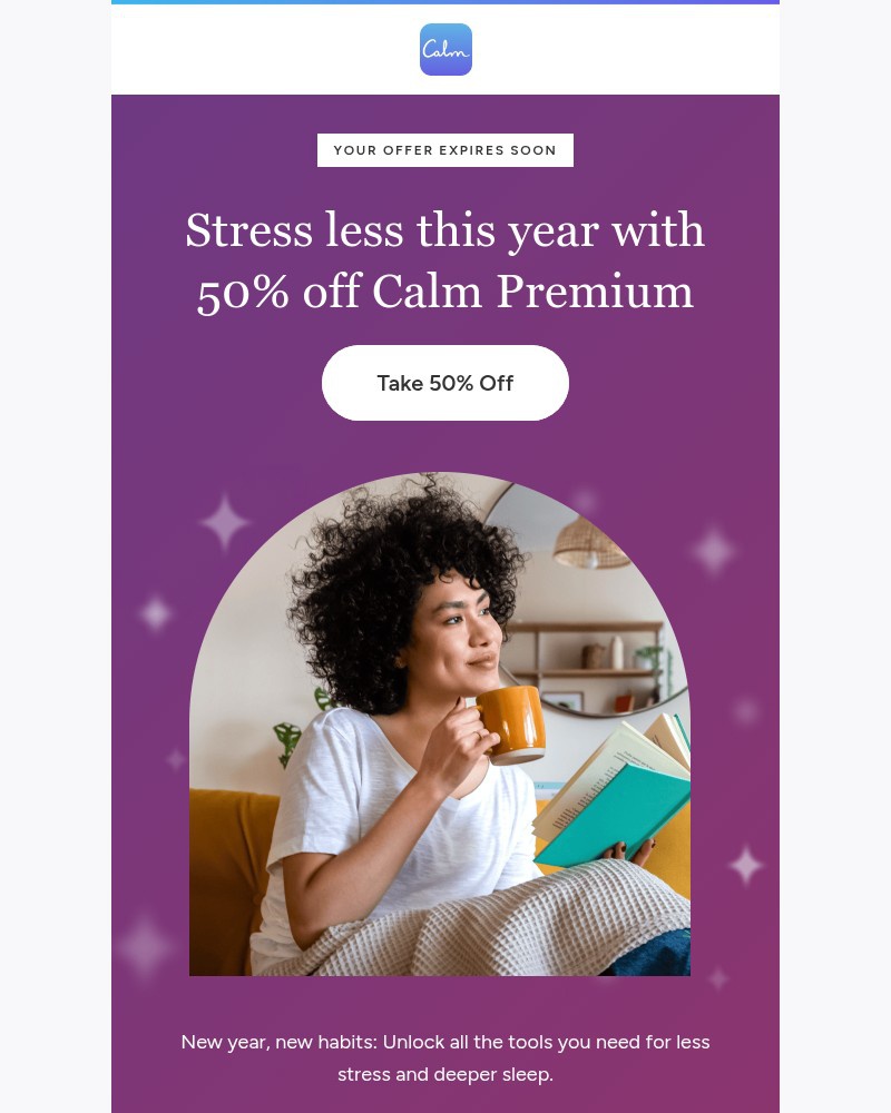 Screenshot of email sent to a Calm Registered user