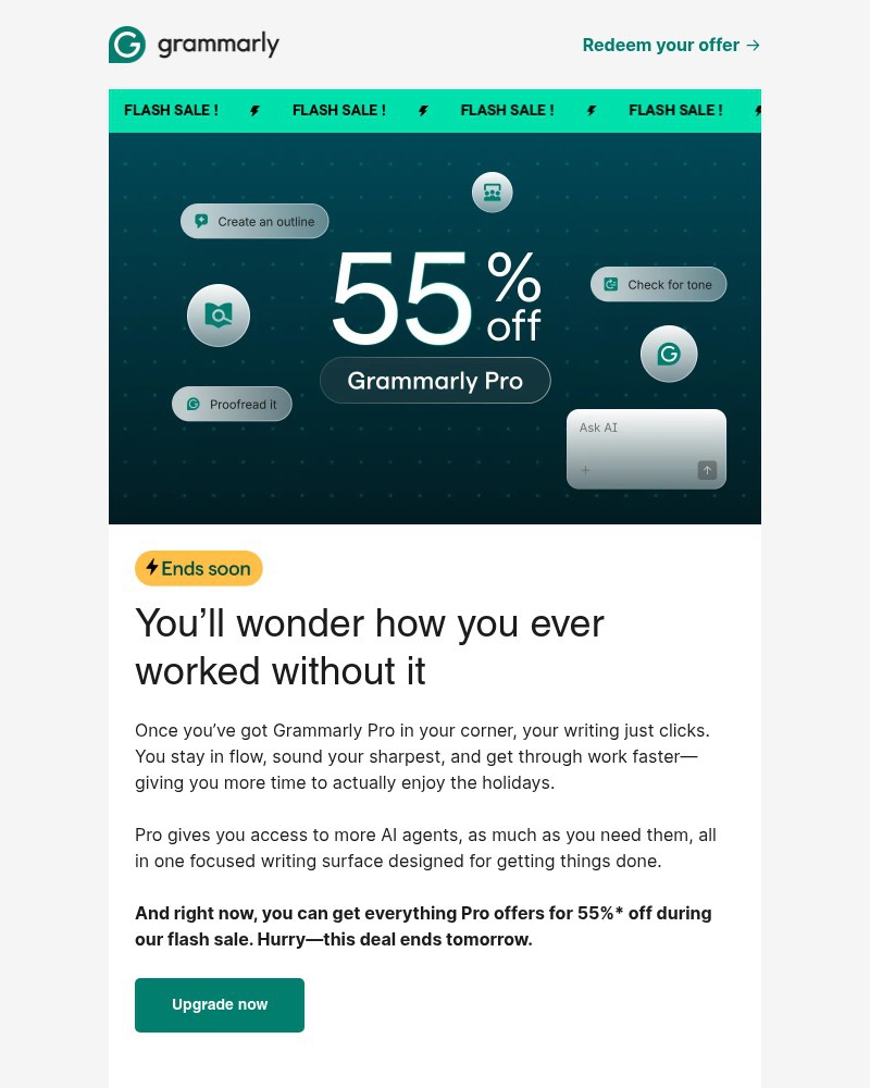 Screenshot of email sent to a Grammarly Invited user