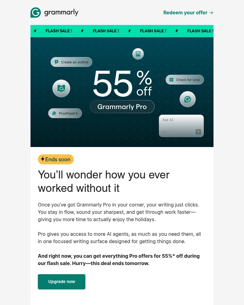 Screenshot of email sent to a Grammarly Registered user