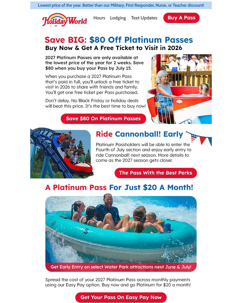 Screenshot of email sent to a Holiday World Newsletter subscriber