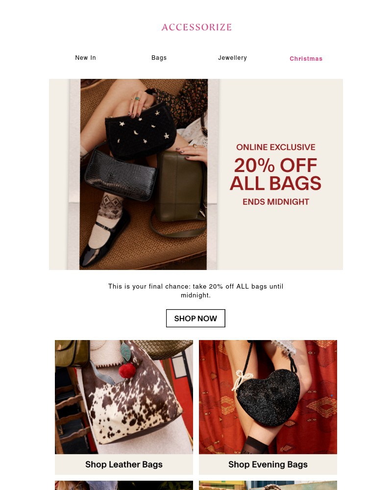 Screenshot of email sent to a Accessorize Newsletter subscriber
