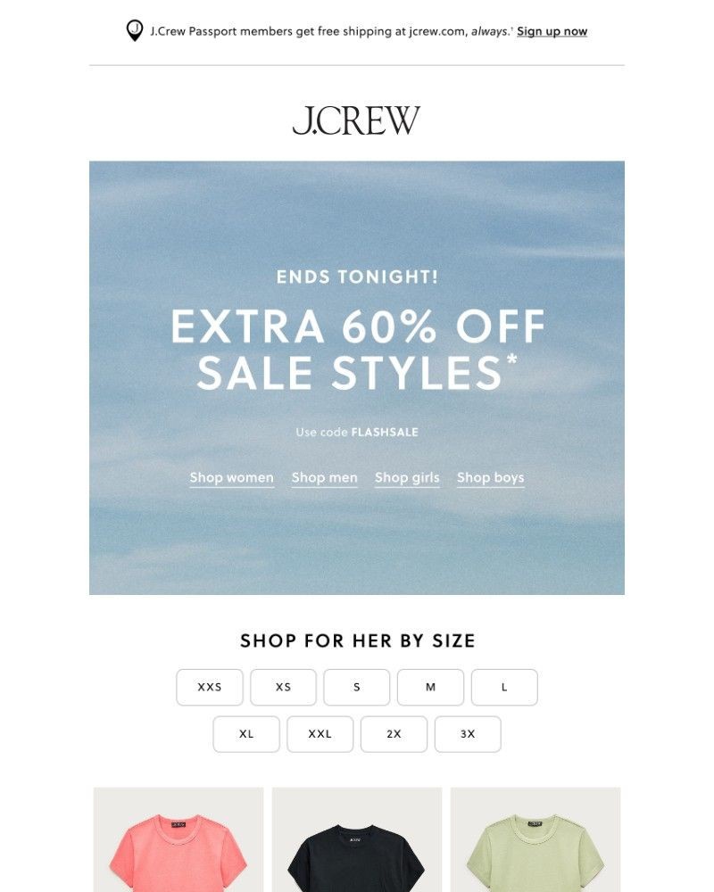 Screenshot of email sent to a J.Crew Newsletter subscriber