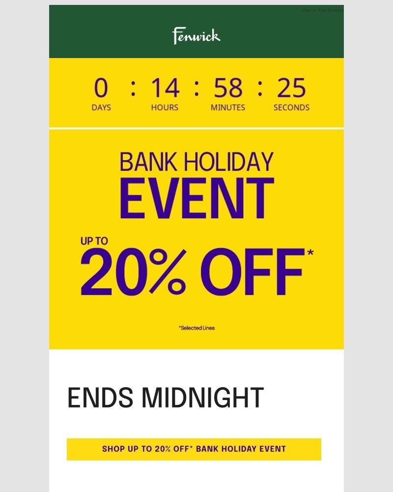 Screenshot of email sent to a Fenwick Newsletter subscriber