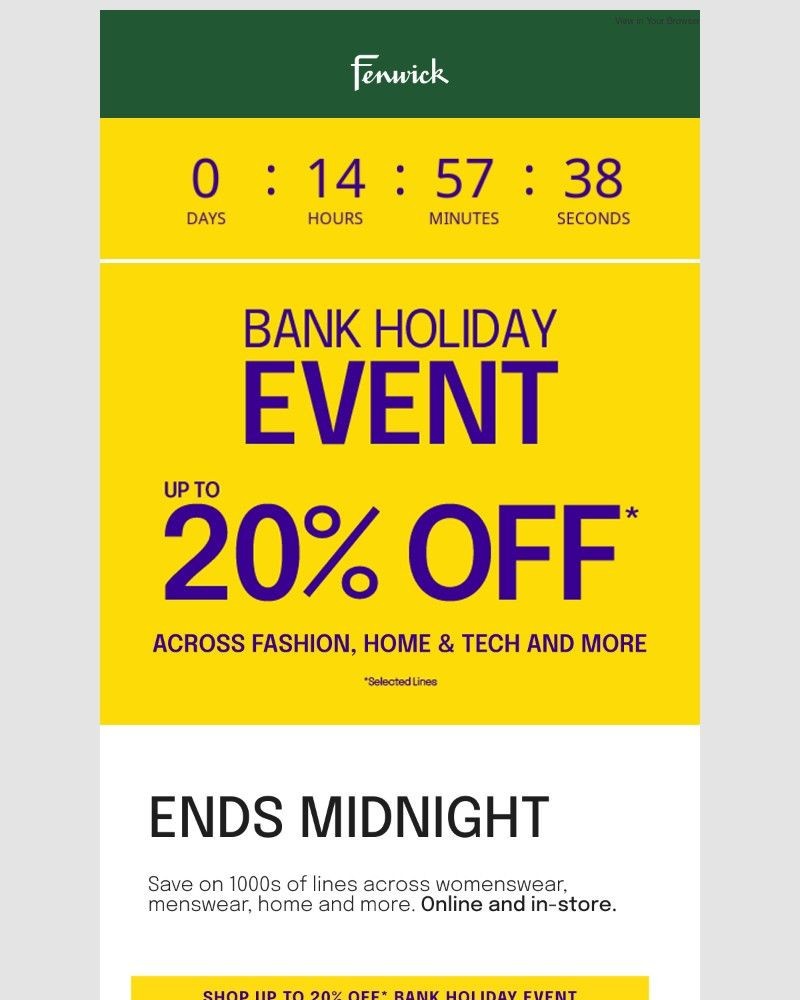 Screenshot of email sent to a Fenwick Newsletter subscriber