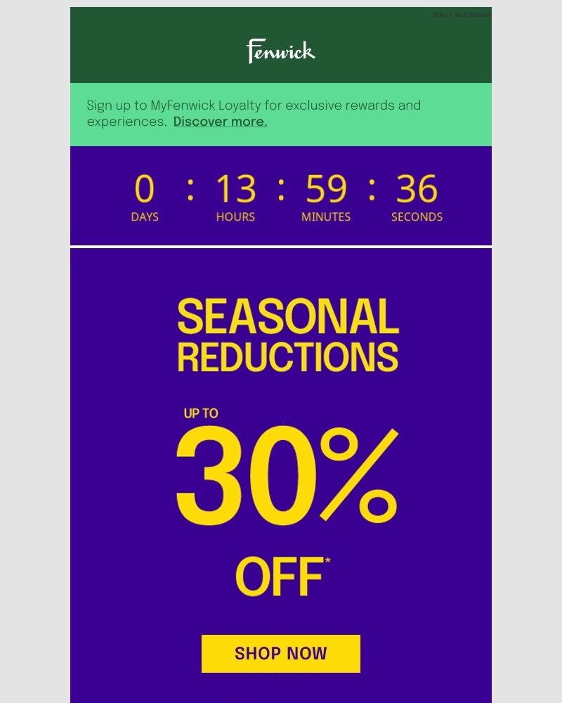 Screenshot of email sent to a Fenwick Newsletter subscriber