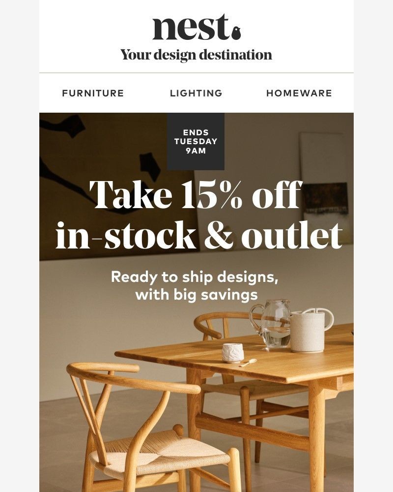 Screenshot of email sent to a Nest Furniture Cart abandoner