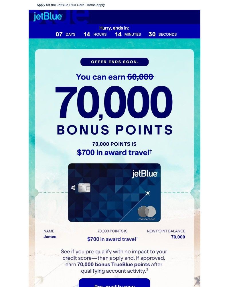 Screenshot of email sent to a JetBlue Registered user