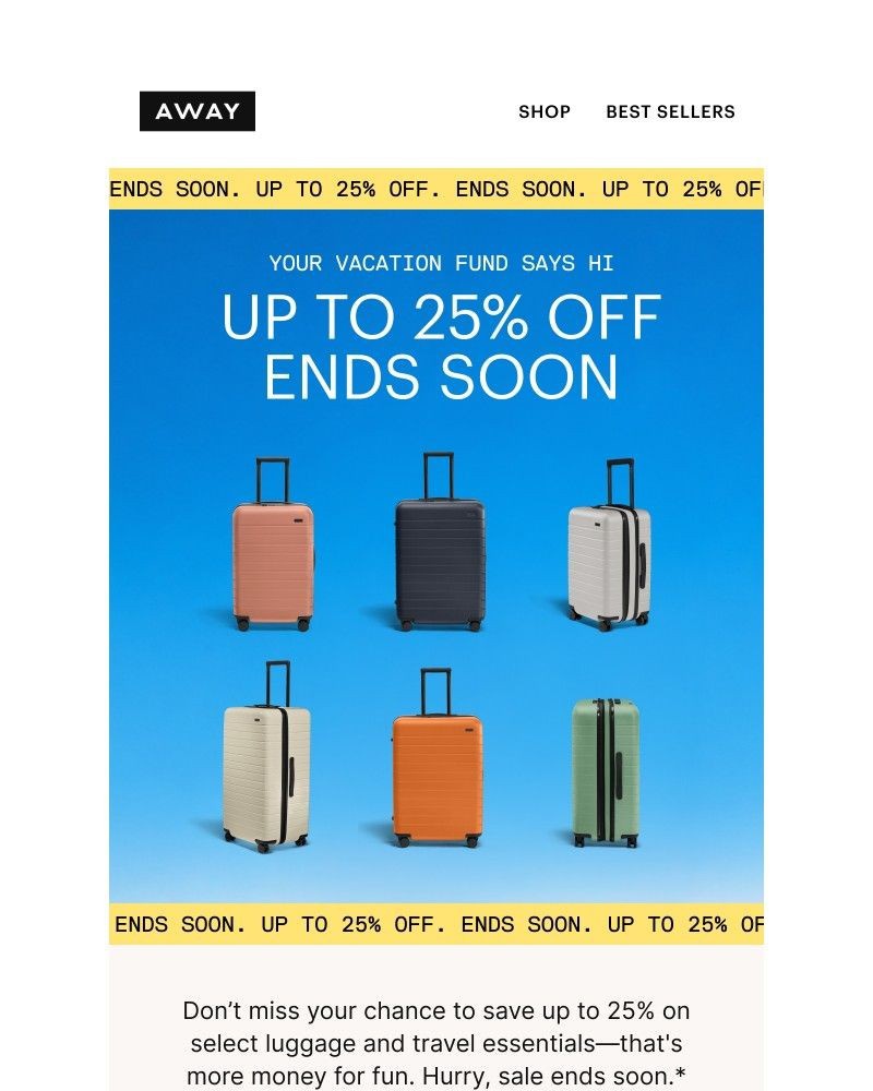 Screenshot of email sent to a Away Newsletter subscriber
