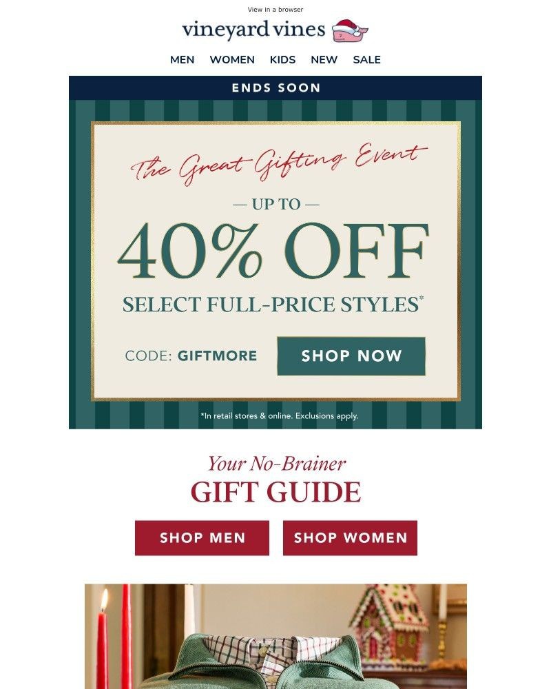 Screenshot of email sent to a Vineyard Vines Newsletter subscriber