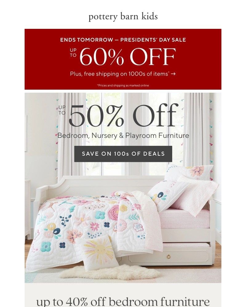 Screenshot of email sent to a Pottery Barn Newsletter subscriber