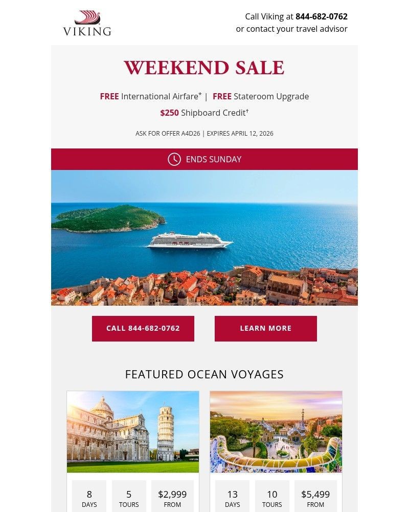 Screenshot of email sent to a Viking Cruises Newsletter subscriber