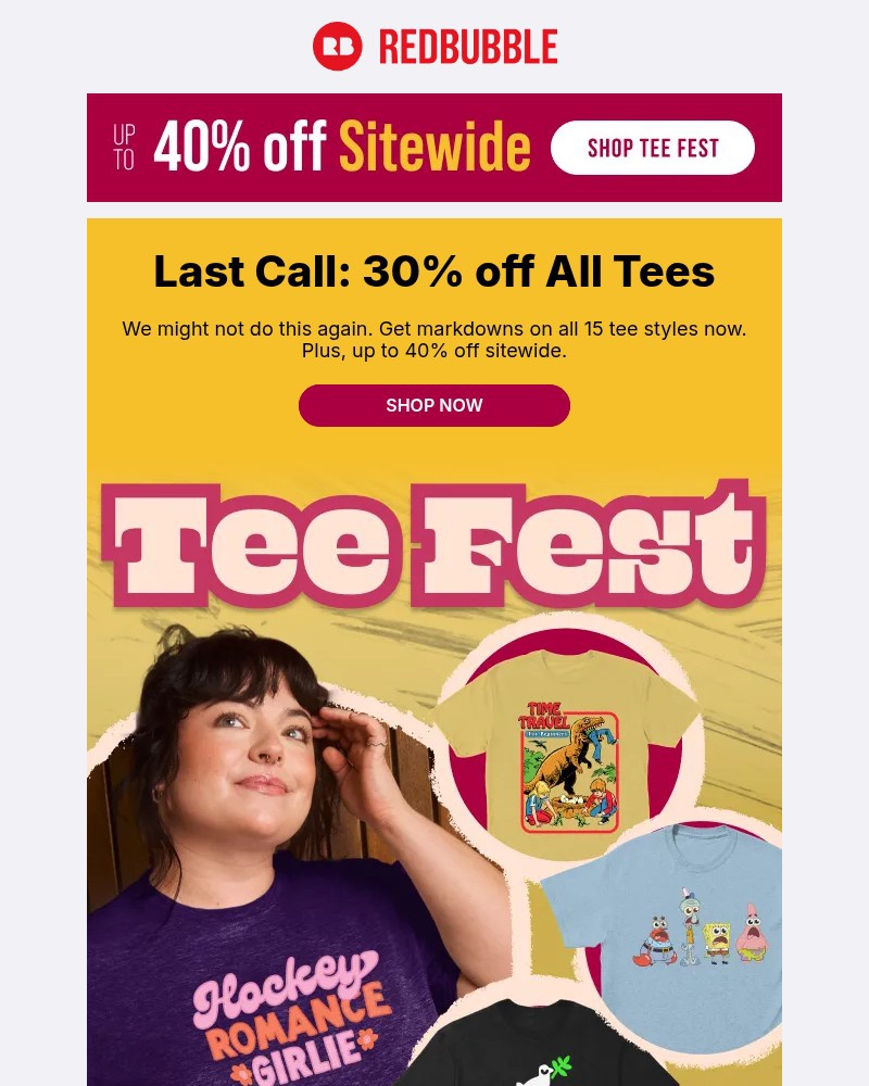 Screenshot of email sent to a Redbubble Newsletter subscriber