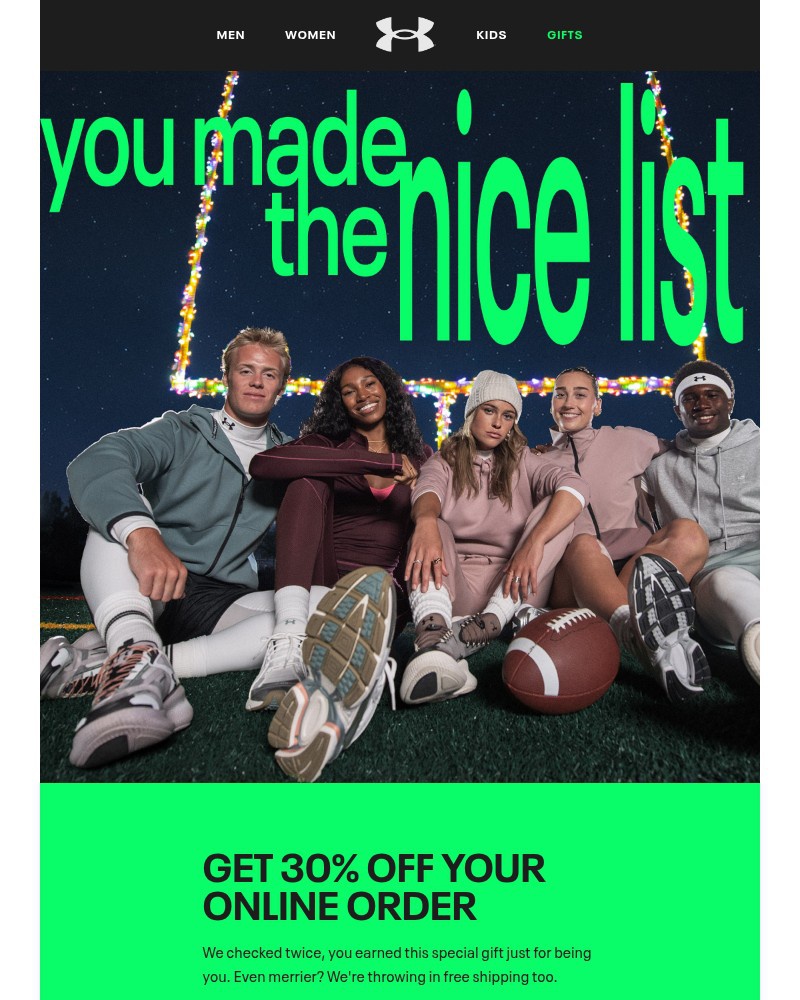 Screenshot of email sent to a Under Armour Newsletter subscriber