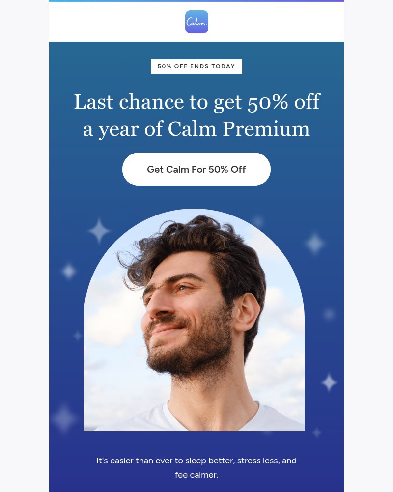 Screenshot of email sent to a Calm Registered user