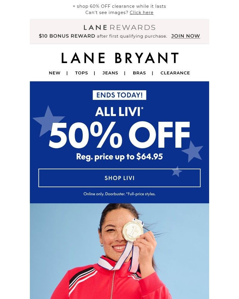 Screenshot of email sent to a Lane Bryant Newsletter subscriber