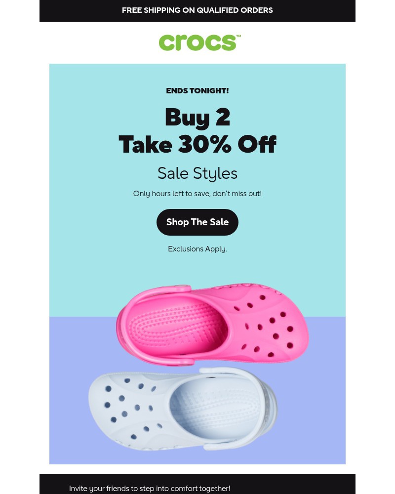 Screenshot of email sent to a Crocs Newsletter subscriber
