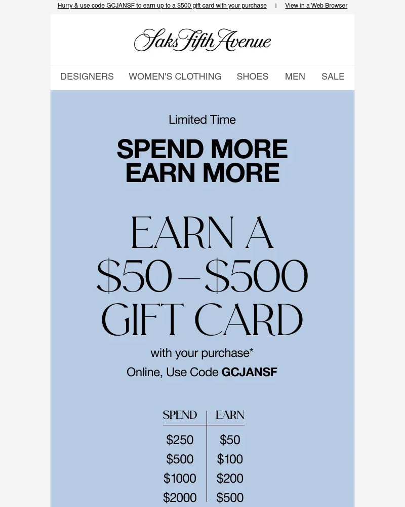 Screenshot of email sent to a Saks Fifth Avenue Newsletter subscriber