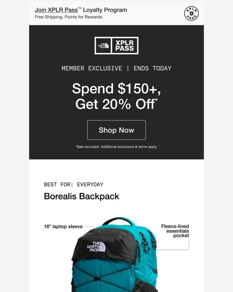 Screenshot of email sent to a The North Face Newsletter subscriber