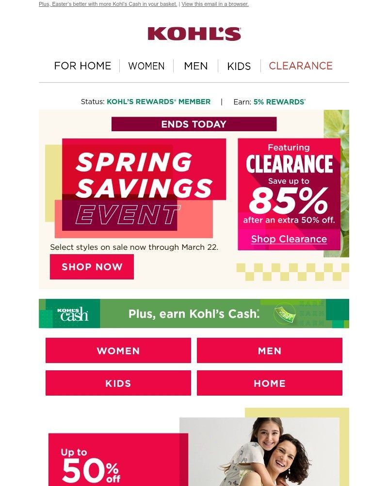 Screenshot of email sent to a Kohls Registered user