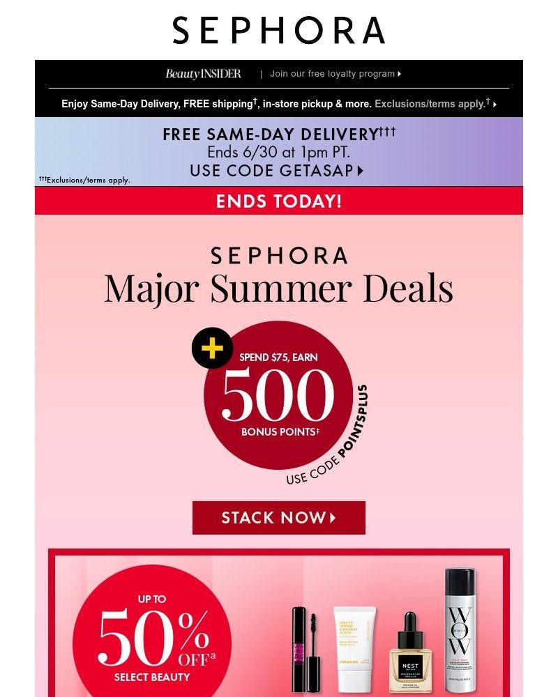 Screenshot of email sent to a Sephora Newsletter subscriber