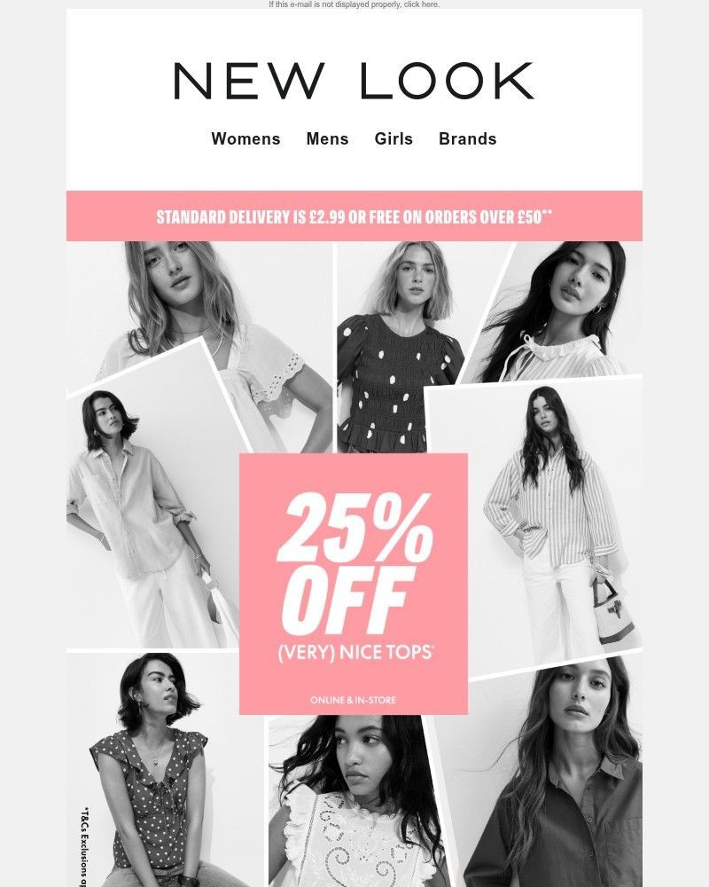 Screenshot of email sent to a New Look Newsletter subscriber