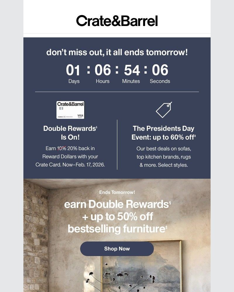 Screenshot of email sent to a Crate & Barrel Newsletter subscriber