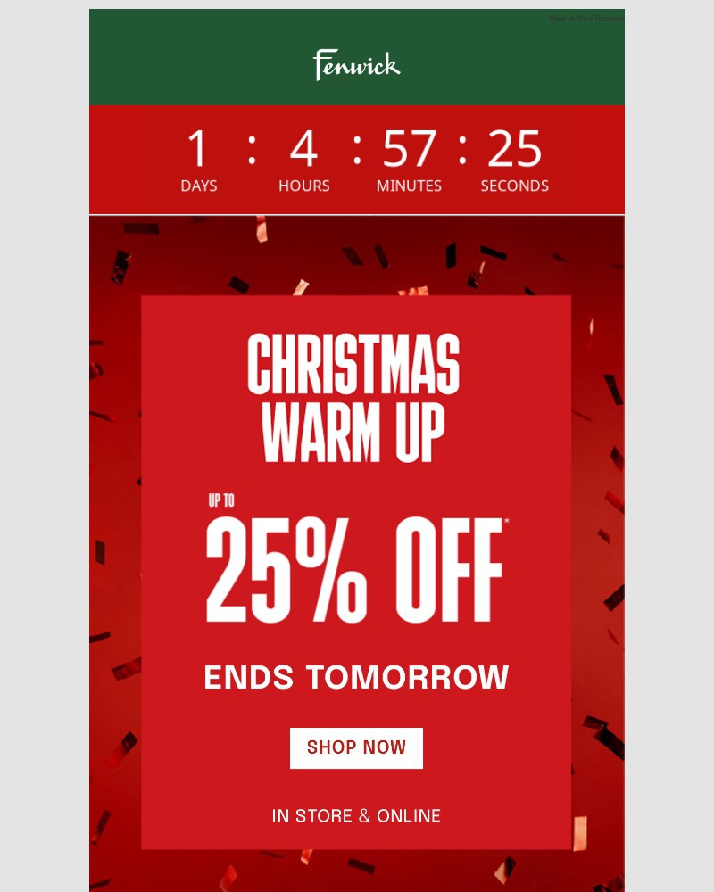 Screenshot of email sent to a Fenwick Newsletter subscriber