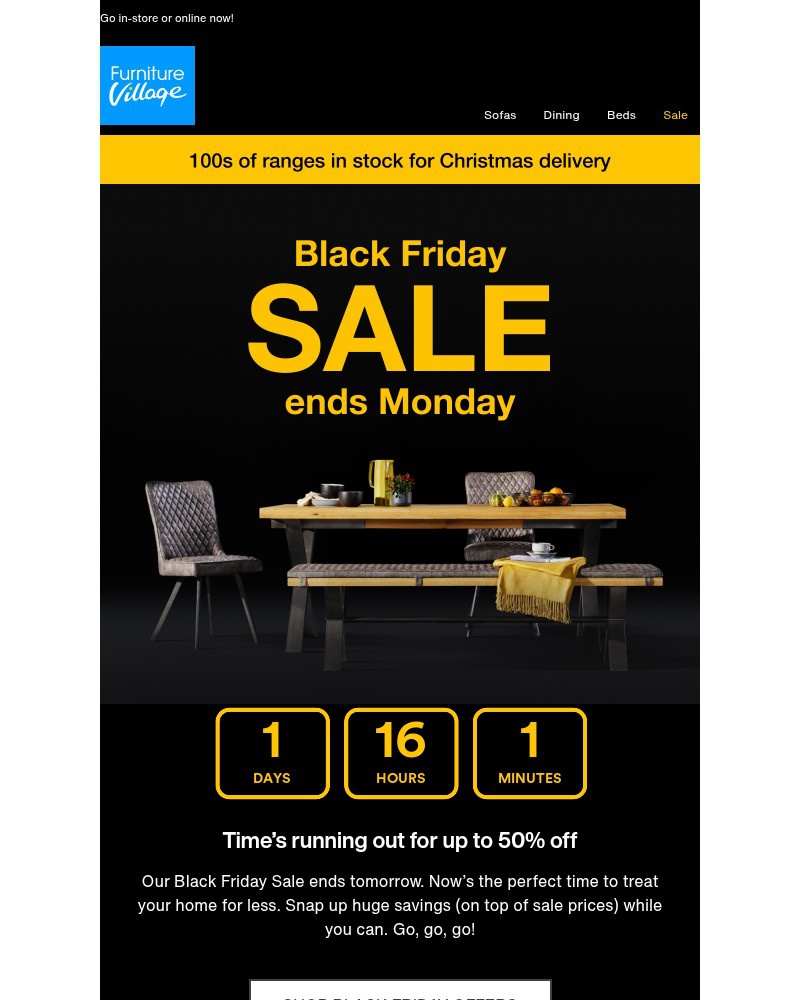 Screenshot of email sent to a Furniture Village Cart abandoner