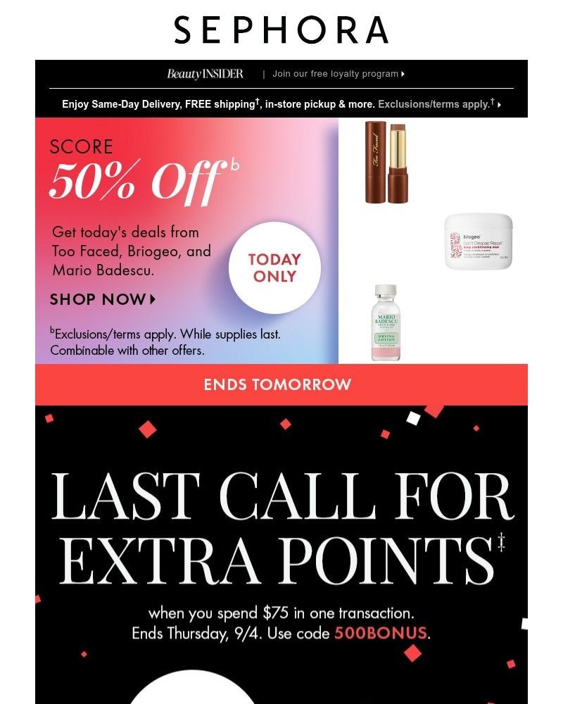 Screenshot of email with subject /media/emails/ends-tomorrow-earn-500-points-when-you-spend-75-in-one-transaction-ede9d1-cropped_bBqCuaD.jpg