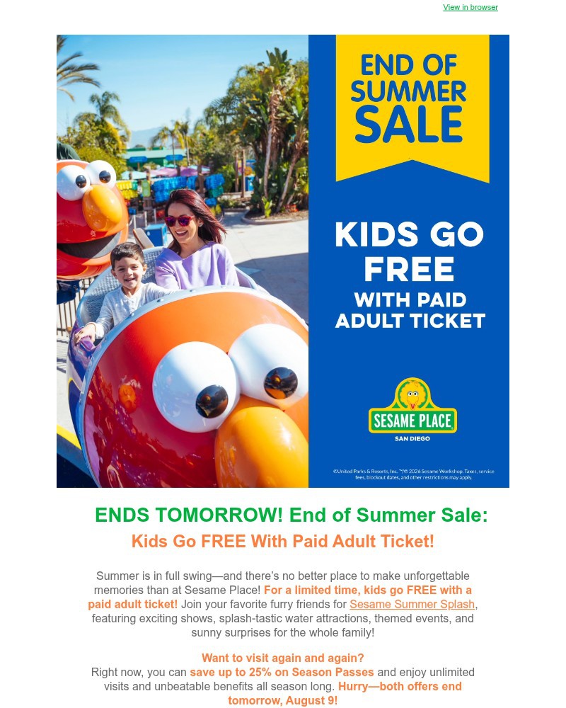Screenshot of email sent to a Sea World Newsletter subscriber