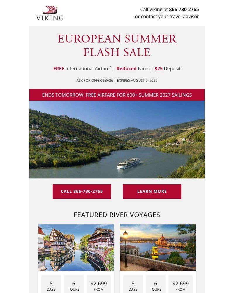 Screenshot of email sent to a Viking Cruises Newsletter subscriber