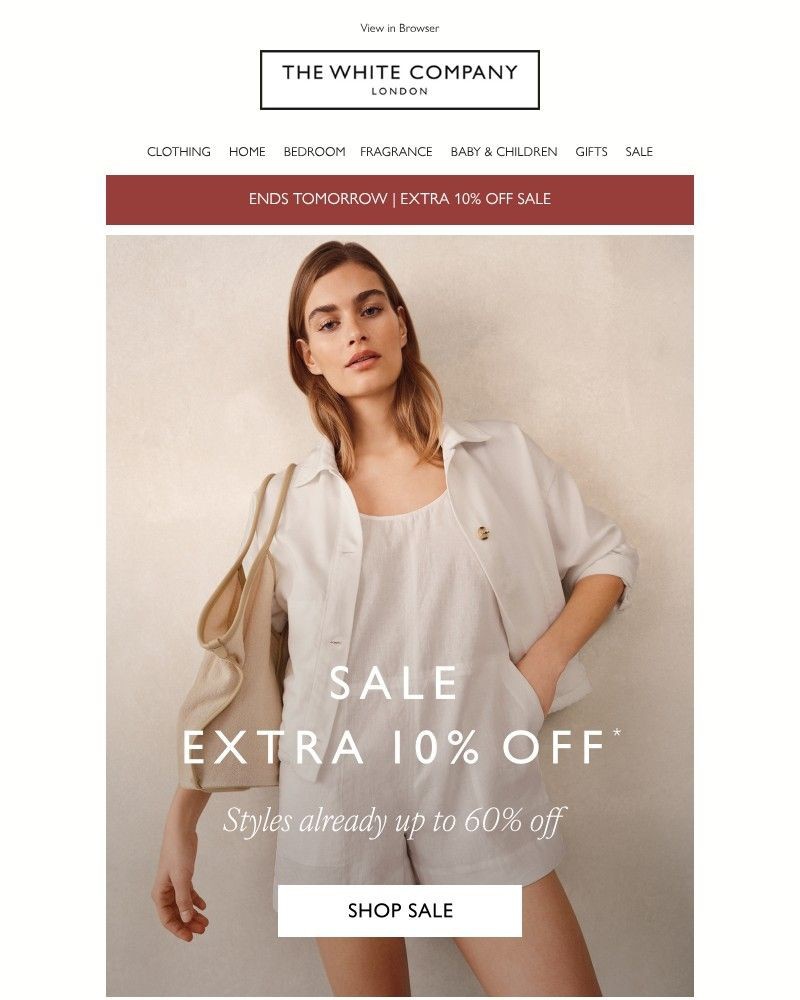 Screenshot of email sent to a The White Company Cart abandoner