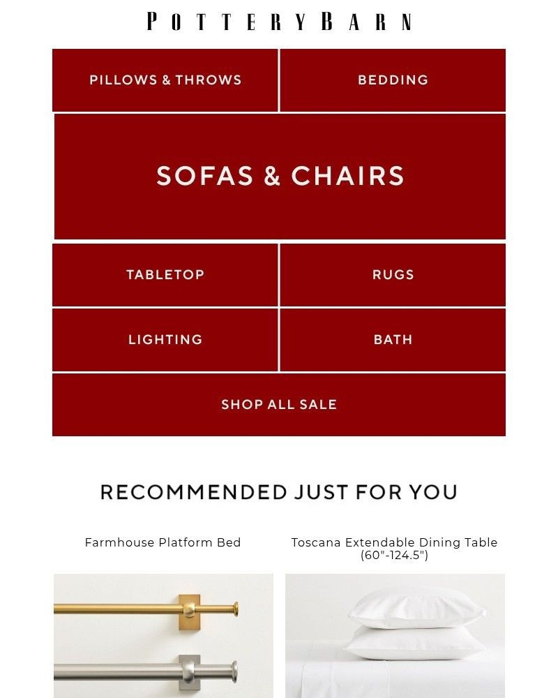 Screenshot of email sent to a Pottery Barn Newsletter subscriber