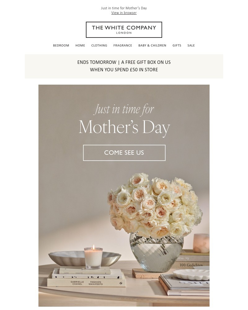 Screenshot of email sent to a The White Company Cart abandoner