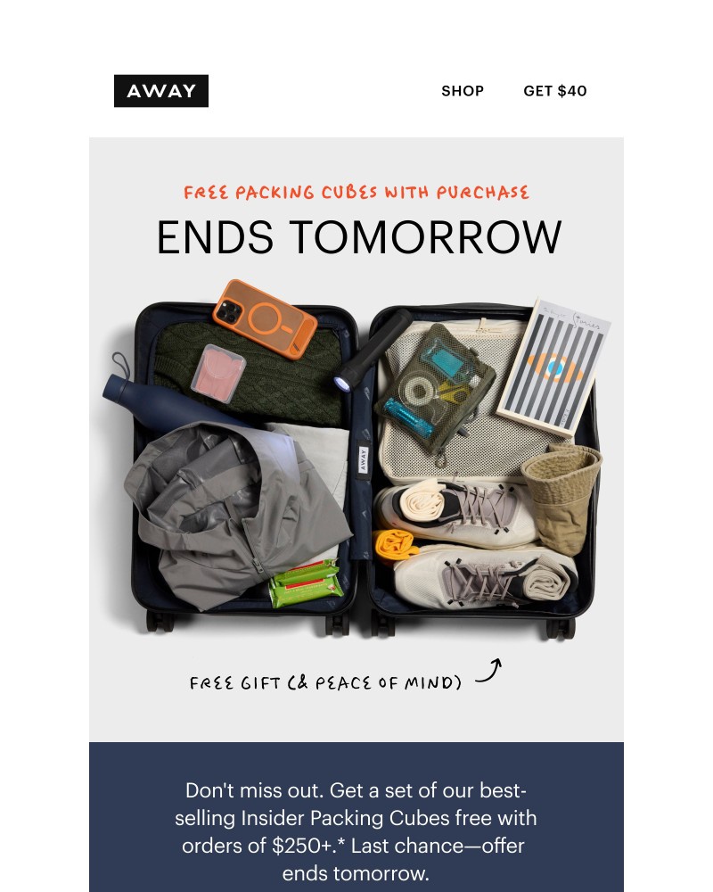 Screenshot of email sent to a Away Newsletter subscriber