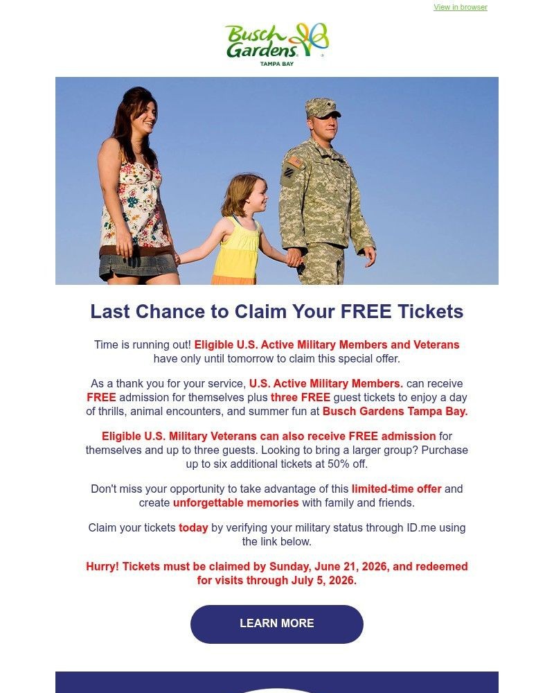 Screenshot of email sent to a Busch Gardens Newsletter subscriber