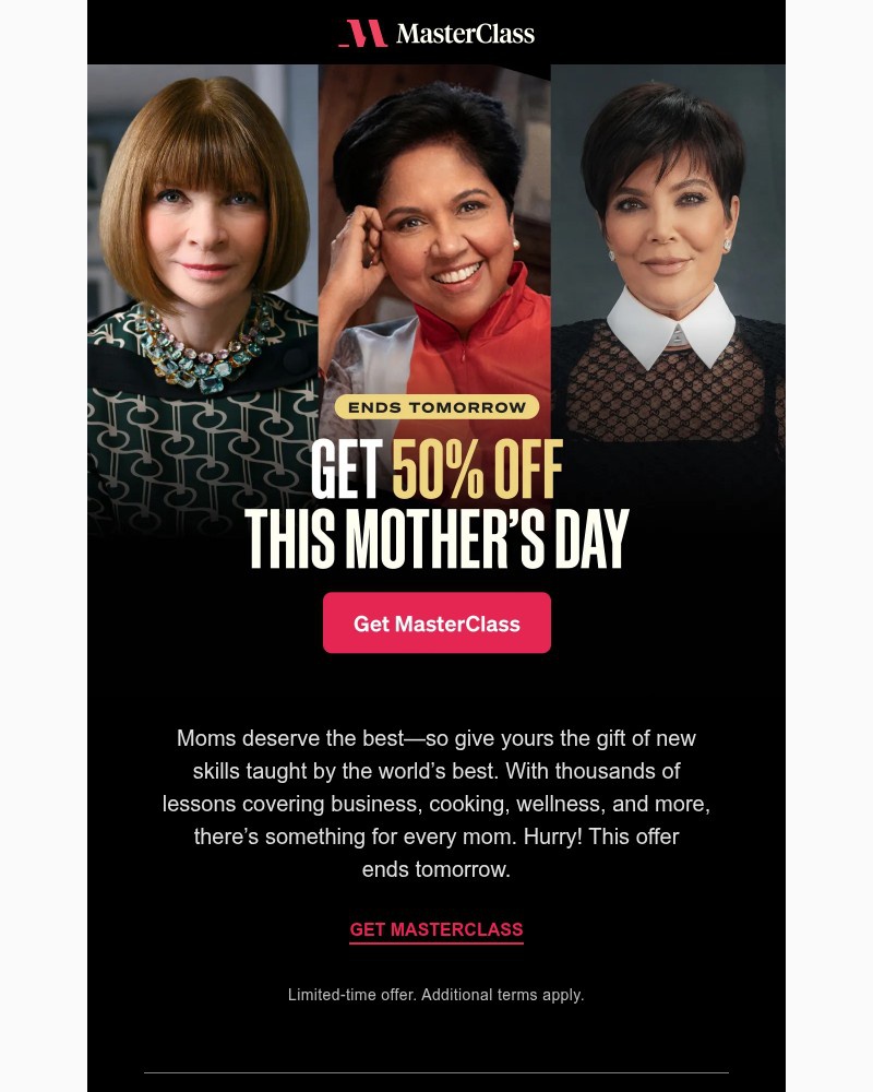 Screenshot of email sent to a MasterClass Registered user