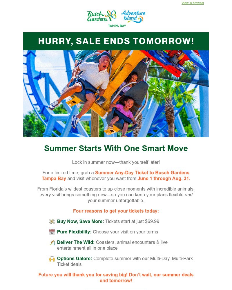 Screenshot of email sent to a Busch Gardens Newsletter subscriber