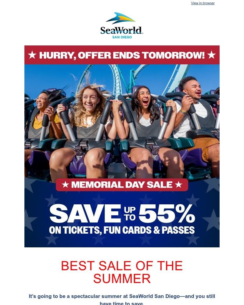 Screenshot of email sent to a Sea World Newsletter subscriber