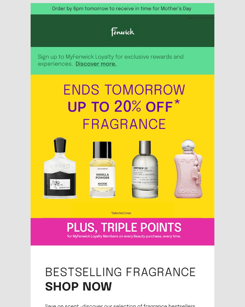 Screenshot of email sent to a Fenwick Newsletter subscriber