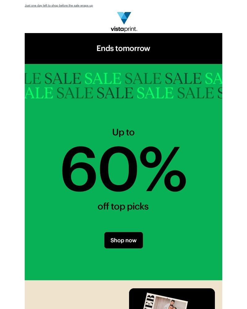 Screenshot of email sent to a Vistaprint Registered user