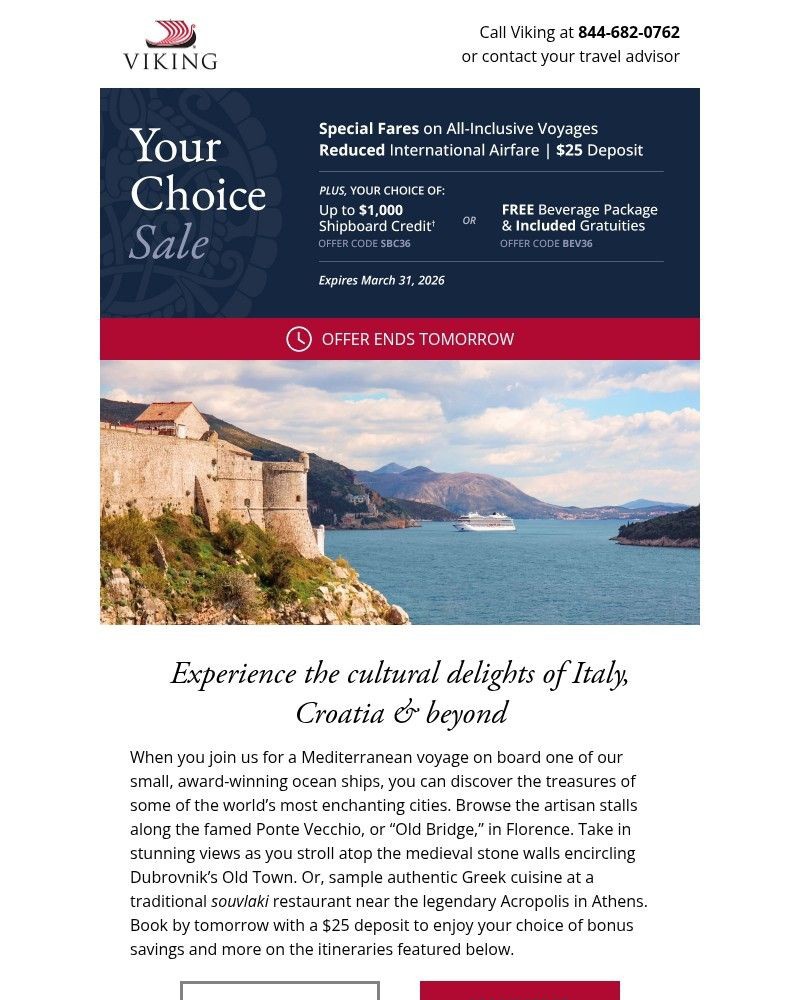 Screenshot of email sent to a Viking Cruises Newsletter subscriber